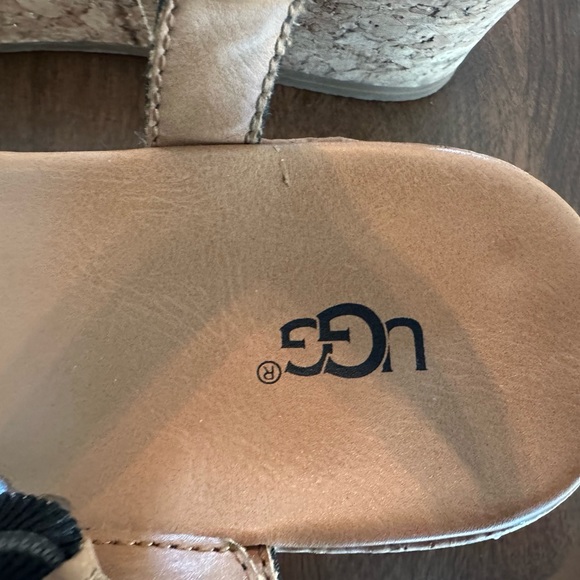 Ugg Girls Milley Ankle Strap Sandals leather black Cork Buckle Platform Heels 4 - Picture 2 of 5